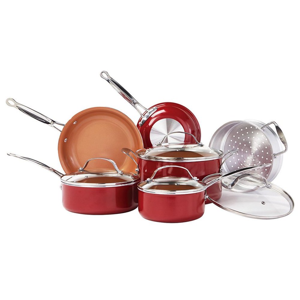 Red Copper Ceramic Copper Infused 10 Piece Cookware Set, NonStick