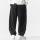 thumbnail image 4 of Pantalones largos para hombre, de ocio, de color liso, con botones, cintura elástica y cordón ajustable, de poliéster., 4 of 8
