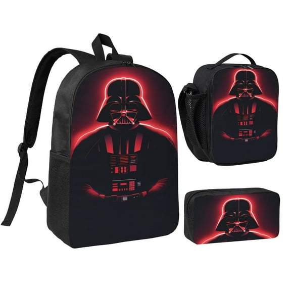 Darth Vader Backpack 3 Piece Set Bookbag with Lunch Box Pencil Case Travel Daypack, 3D Printed Lightweight High-capacity Schoolbag Fashion Bento Backpack