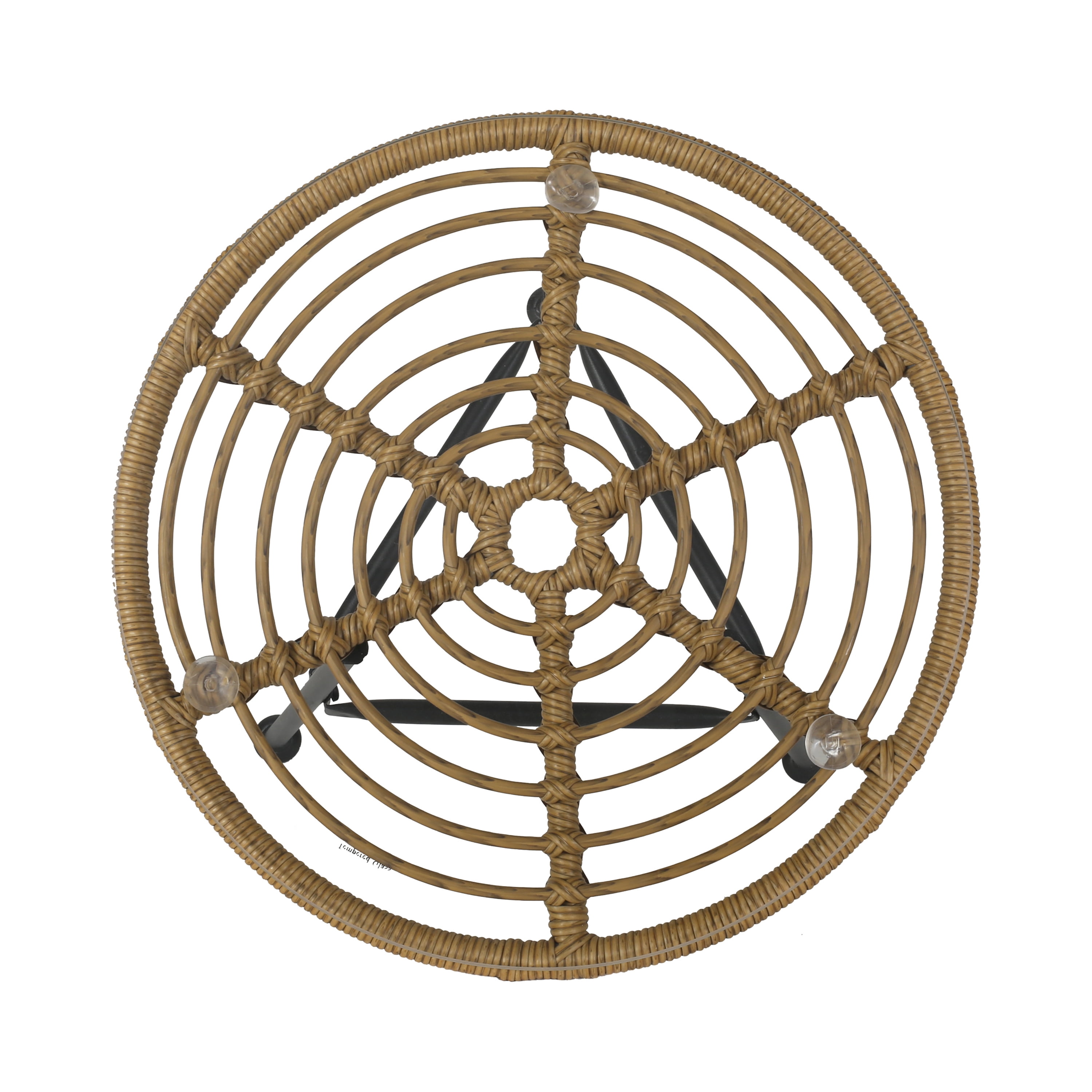 Outdoor Faux Rattan Side Table with Glass Top, Decor End Table for Patio Balcony, Light Brown
