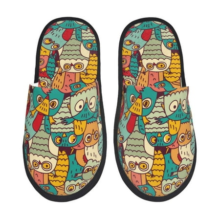 

Qekee Funny Owl Bird print Slippers for Women and Men Fluffy Cute Cozy House Slipper Funny Furry Bedroom Slippers for Women Indoor -Medium