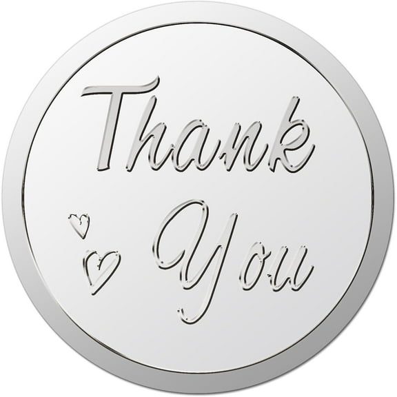 Custom Round Silver Foil Embossed Picture Stickers Thank You Self Adhesive Award Certificate Seals Metallic Stamp Seal Stickers Heart 38mm 4pcs/sheet