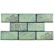SomerTile WCVAFA Antigue Feelings Agua Marina Ceramic Wall Tile, 3" x 6", Green/Blue/Brown