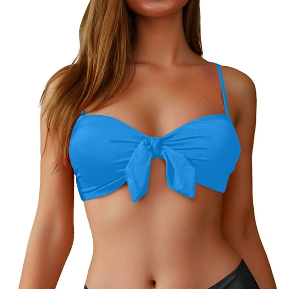 Women Swimsuits Bandeau Bikini Top for Strapless Swimsuit Tops Bathing Suit Tops With Shoulder Straps Blue S