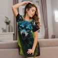 thumbnail image 3 of Uemuo Fluorescent Wolf Pattern Women’s Nightdress – Casual Sleep Shirt, Soft Relaxed Fit Short-Sleeved Cotton Sleepwear for Home, Bedtime, and Lounging, 3 of 6