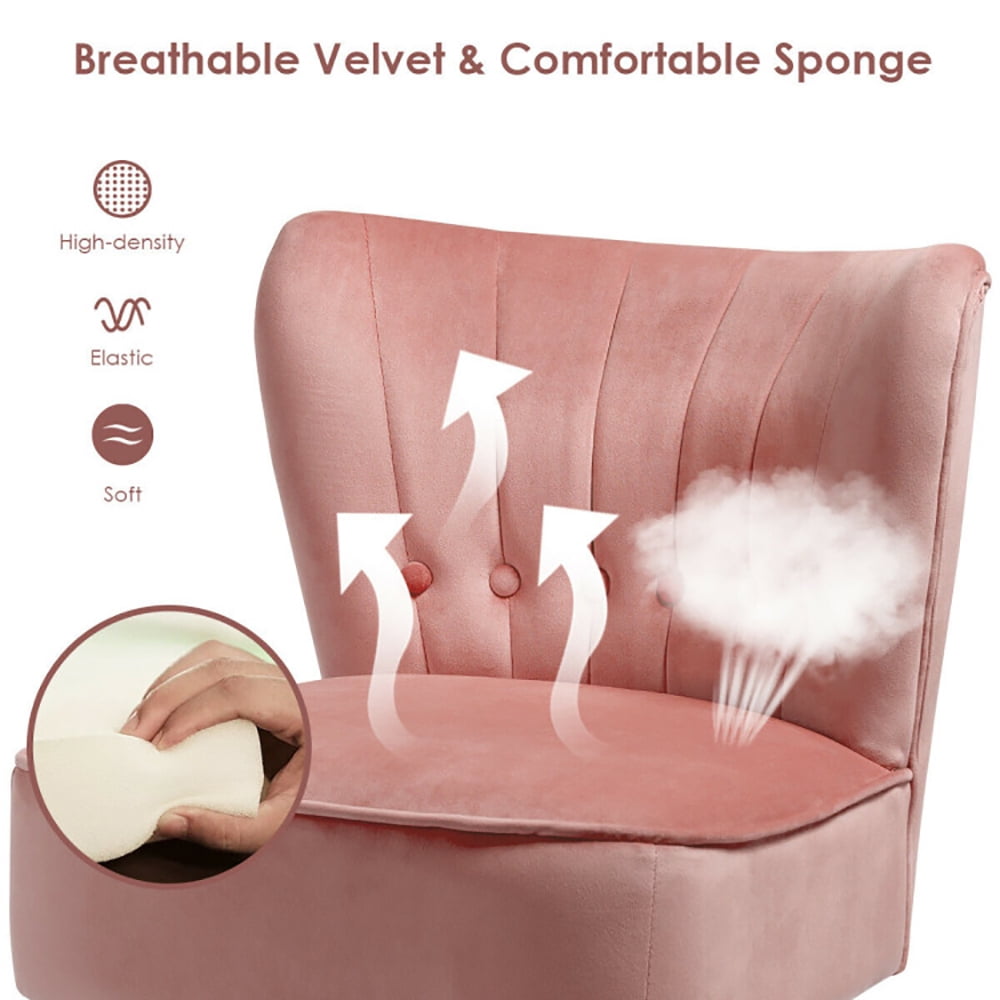 Finihen Velvet Accent Chair, Armless Accent Chair Tufted Velvet Leisure Chair, Thickly Padded, Armless Wingback Club Chairs for Living Room, Bedroom, Pink
