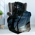 thumbnail image 4 of Landscape Soft Flannel Fleece Throw Blanket, Romantic Late Night Lonely Tree Silhouettes and Seascapes Rippling Ocean, Cozy Plush for Indoor and Outdoor Use, 50" x 70", Black and Blue, by Ambesonne, 4 of 5