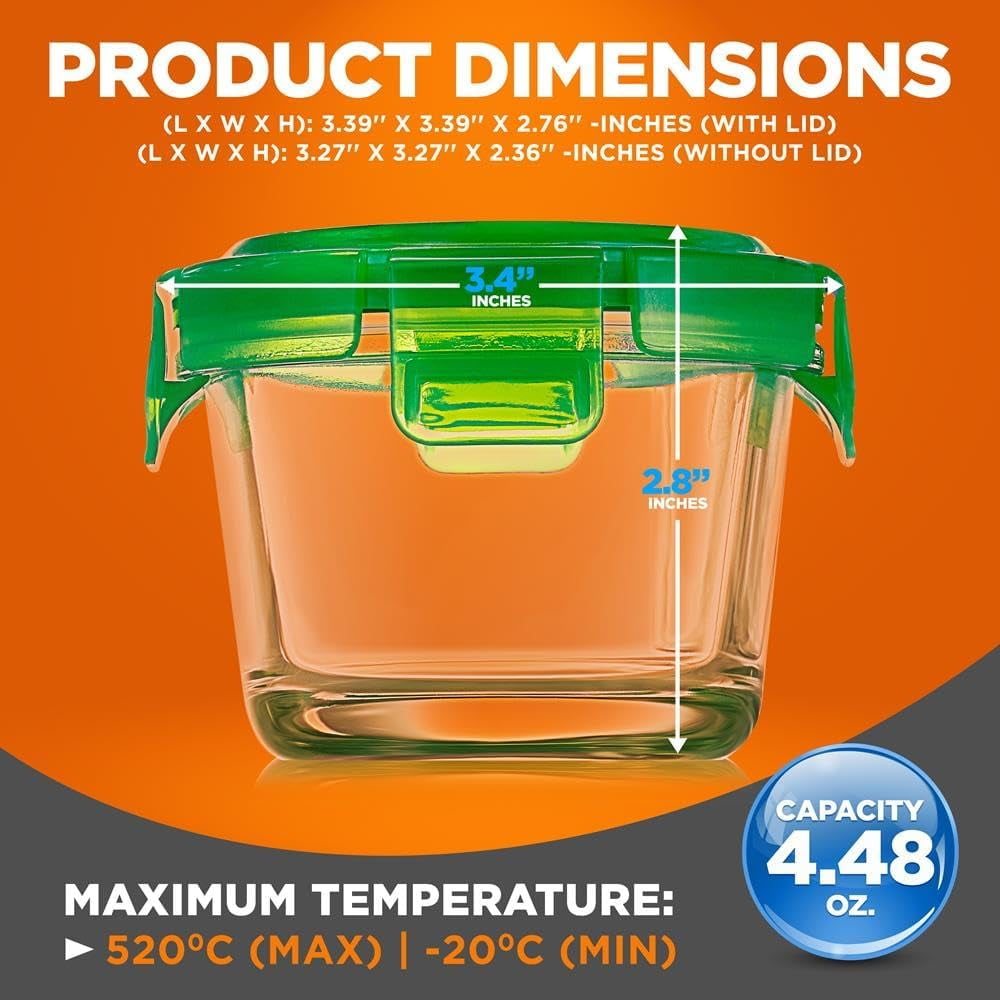 NutriChef 24-Piece 12 Glass Food Storage Containers and 12 Lids, 4.48oz Mini Stackable Meal Prep Round Containers - Microwave, Freezer, & Dishwasher Safe For Baby Food, Snacks, Fruits, Nuts & More