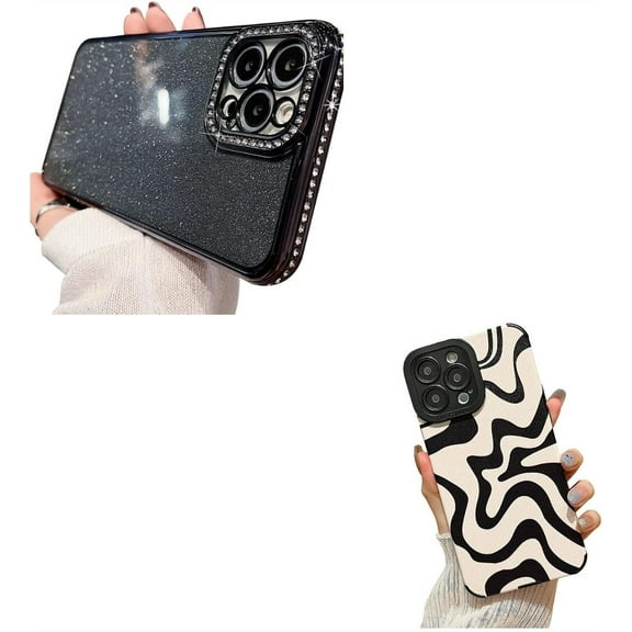 Clear Glitter Case for iPhone 13 Pro Max Case,Luxury Cute Flexible Sparkly Rhinestone Case and Cute Wave Zebra Stripes Pattern Design Shockproof Protector Design Case for Women Girls