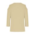 thumbnail image 5 of Womens Cold Shoulder Shirt 3/4 Long Sleeve V-Neck Blouse Casual Loose Fit Top Striped Spring Fall Clothes (Beige M), 5 of 5