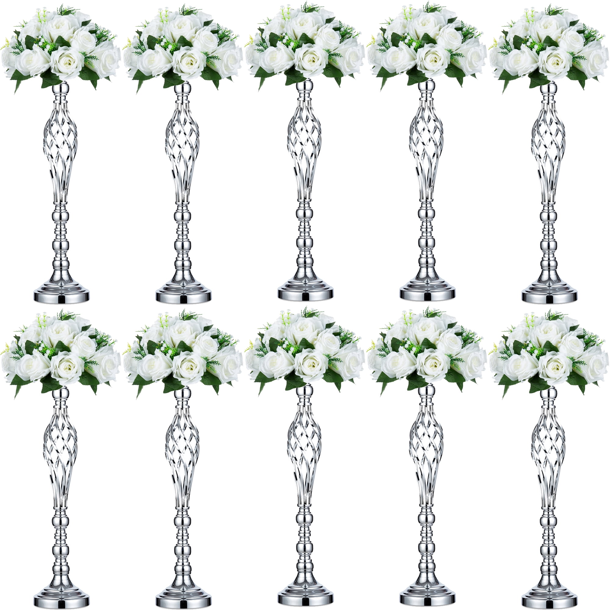 Nuptio Silver Tall Flower Centerpiece Stands, Set of 10