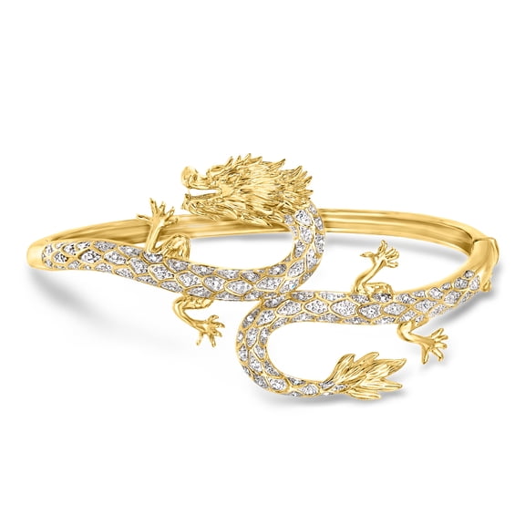 Ross-Simons 0.15 ct. t.w. Diamond Dragon Bangle Bracelet in 18kt Gold Over Sterling, Women's, Adult