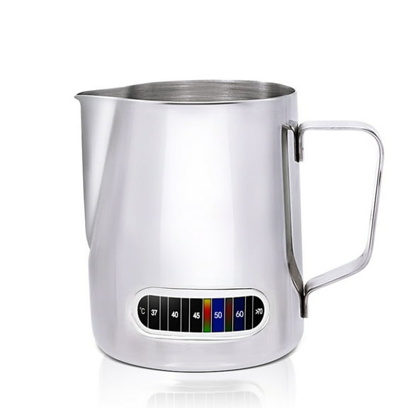 Temperature Display Stainless Steel Milk Frother Pitcher, Latte Art Barista Cup