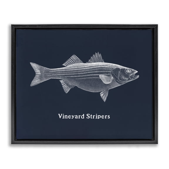 Stupell Industries Vineyard Stripers Fish Animals Painting Black Floater Framed Canvas Art Print Wall Art, 21 x 17