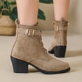 thumbnail image 5 of OKBOP Women's Tan Lace-Up Boots Round Toe Block Heel Memory Foam Khaki Stylish Women's Boots Sizes 36, 5 of 5
