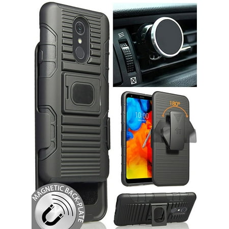- LG Stylo 4 Case/Mount/Clip, Nakedcellphone Black Ring Grip Case Cover + Belt Hip Holster Stand + Magnetic Car Holder for LG Stylo 4 | LG Stylus 4 | LG Q Stylus (Q710MS/Q710CS/Q710TS)