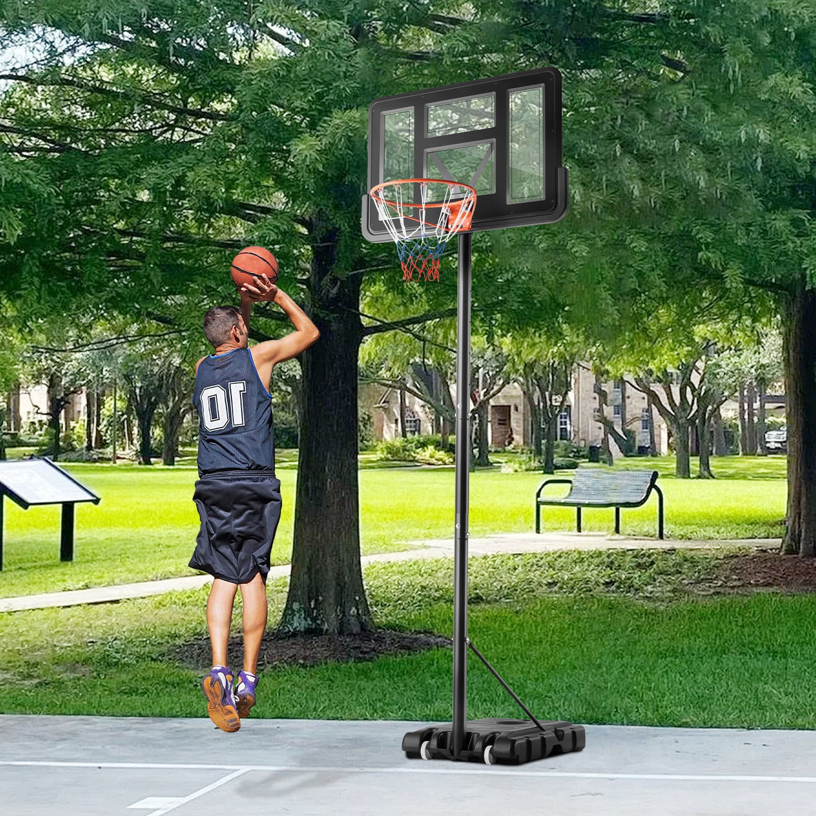 MCQ Portable Basketball Hoop System, 44" Shatterproof Backboard, Adjustable Height from 4.9FT to 10FT – Outdoor Sports Goal for Kids & Adults