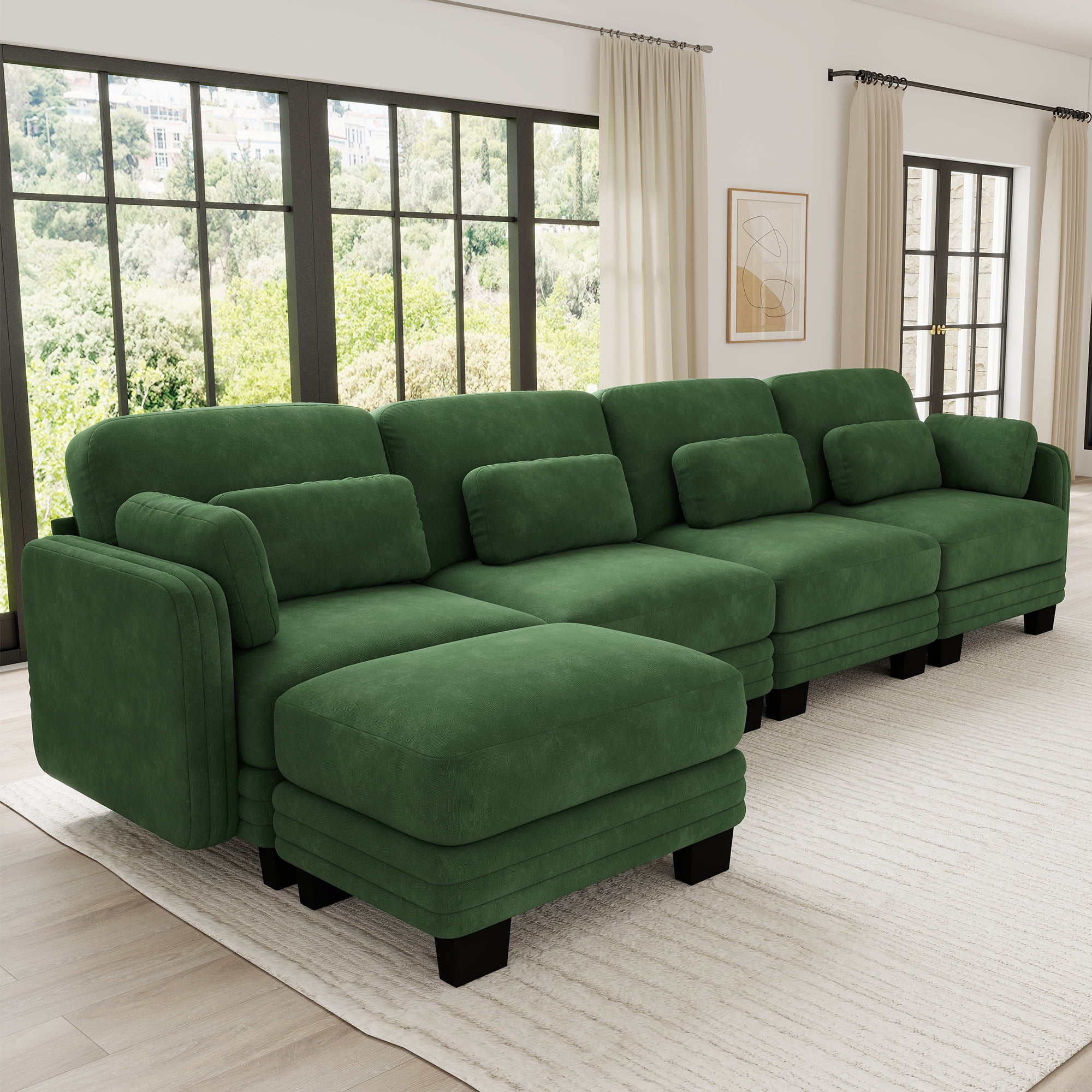 130" L Shape Modern Modular Sectional 4 Seater Sofa Couch with Movable Ottoman and 6 Pillows