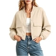 thumbnail image 2 of Aimik Women's Cropped Jacket Collared Zip Up Long Sleeve Solid Color Casual Coat Top Spring and Fall Lapel Jacket Coat, 2 of 6