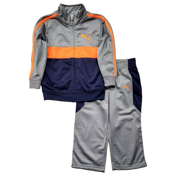 Puma Boys Gray, Navy & Orange Full Zip Jacket & Pants Outfit Set Size 4