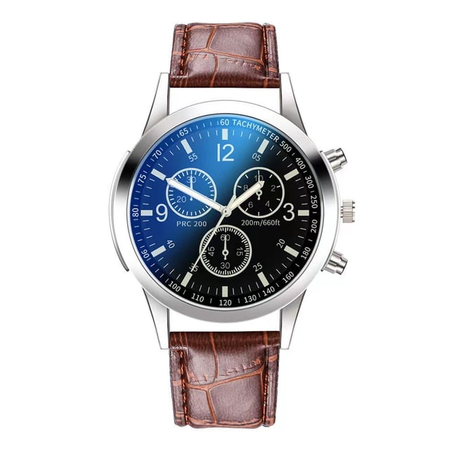 Reloj de cuarzo para hombre con correa de acero y tres ojos de cristal azul claro colorido, reloj de regalo para hombre