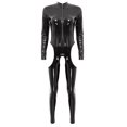 thumbnail image 4 of Mono de charol con abertura en la entrepierna para mujer, mono de charol con cremallera y cuello levantado, Catsuit sin entrepierna, aspecto húmedo, mono de látex de manga larga, 4 of 5