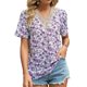 thumbnail image 1 of Blusa de encaje de guipur Top estampado estampado Casual ajustado manga corta escote en V Blusa de encaje de guipur para mujer, 1 of 8
