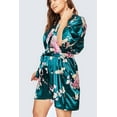 thumbnail image 3 of KIM+ONO Plus Size Short Kimonos Satin Robe for Women, Plus Size Japanese Robe, Womens Kimono Robes - Floral - Chrysanthemum & Crane - Peacock, 3 of 4