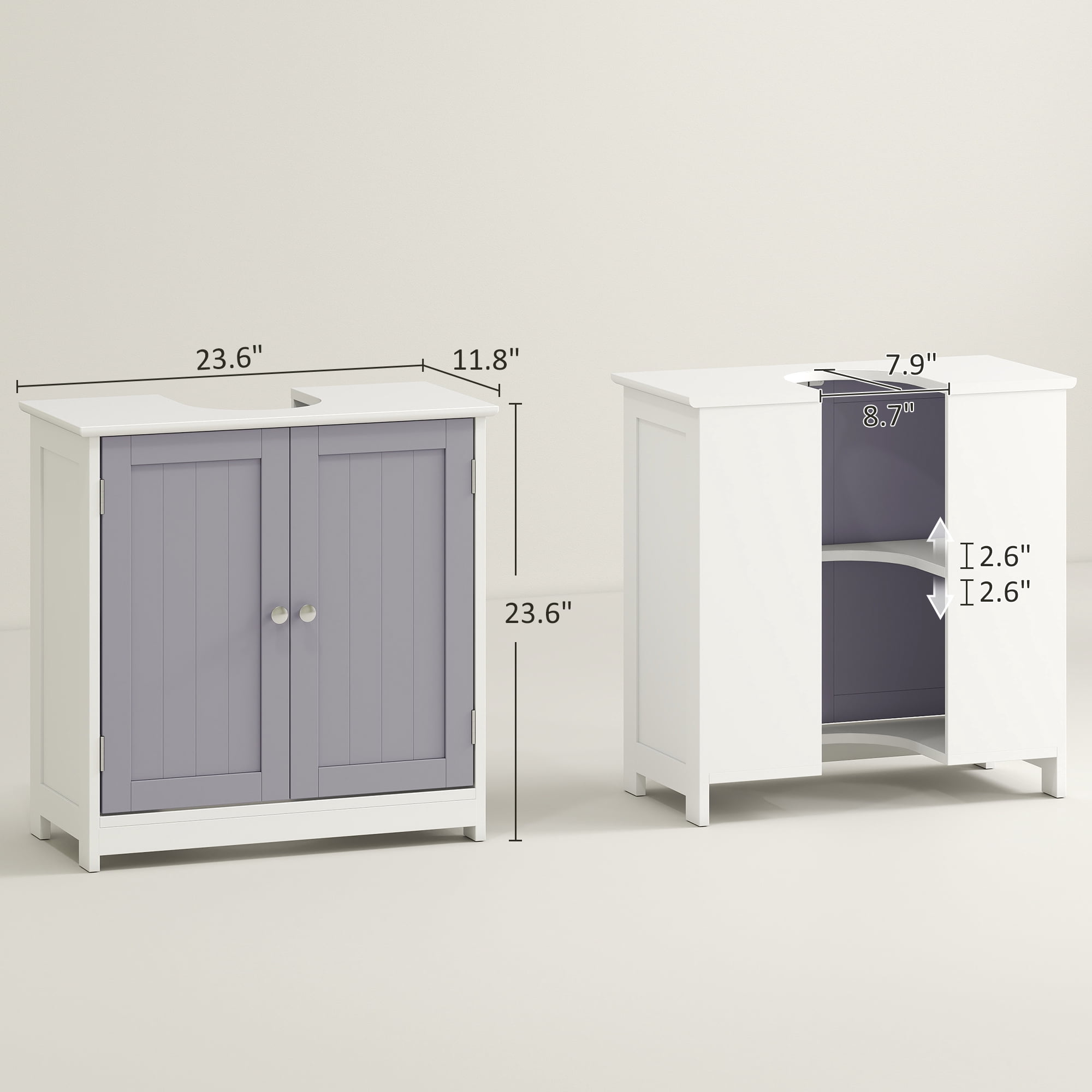 Homiyad Bathroom Vanities, Bathroom Sink Cabinets with U-Shape Cut-Out and Adjustable Internal Shelf, White and Gray