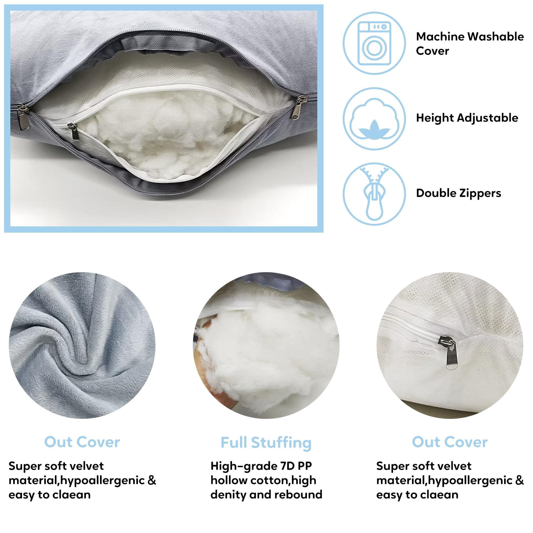 U-shaped Pillow For Sleeping  Full Body Support & Belly - 57 Inch Maternity With Machine Washable Cover |
