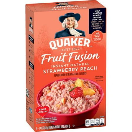 Quaker Instant Oatmeal Immune Support Strawberry Peach 8.4oz ( Pack of 2 )