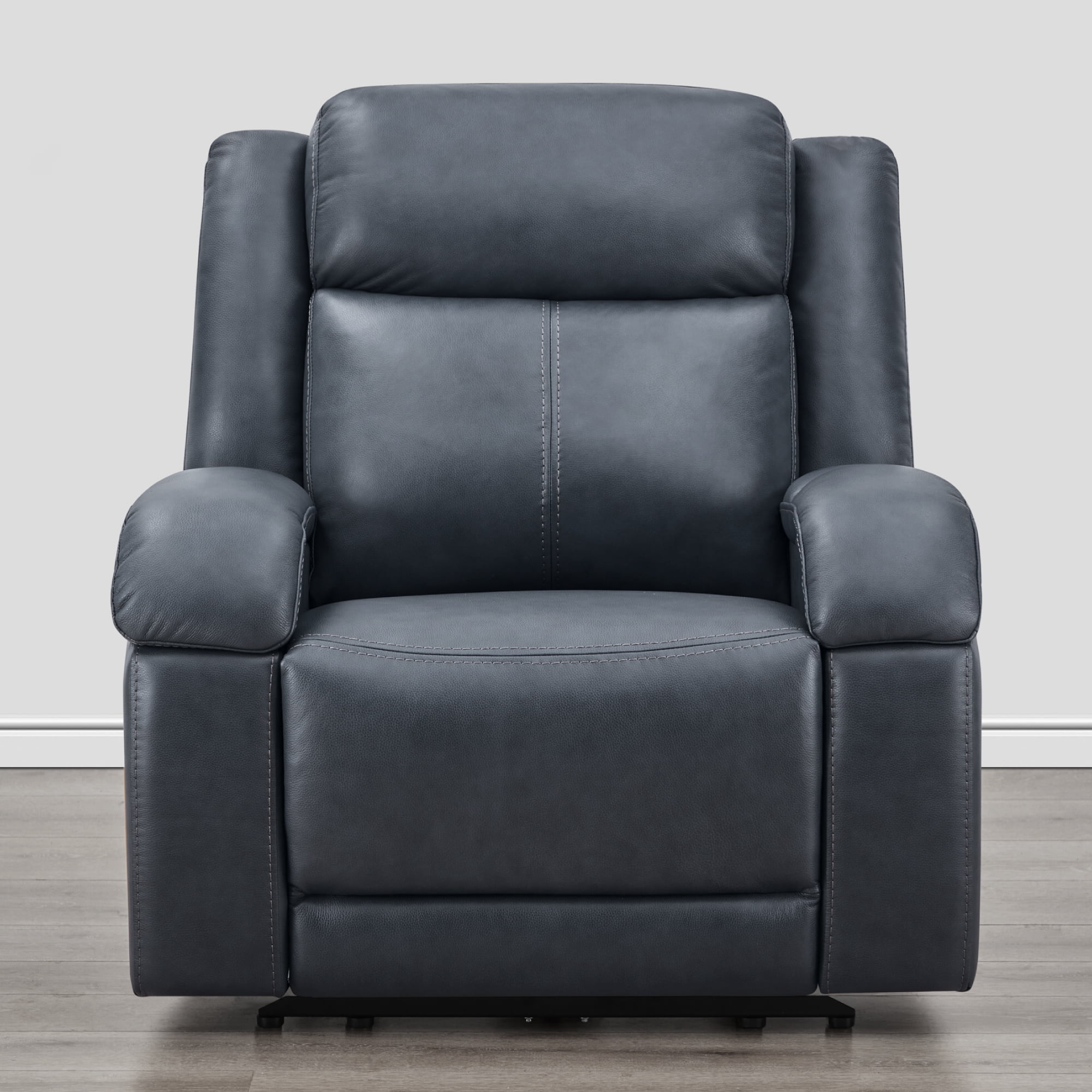 Spruce & Spring Genuine Leather Wall Hugger Power Recliner with Dual Motors, Navy-Medium
