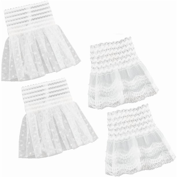 2 pares de puños de encaje, 2 estilos, blanco, gótico, floral, con volantes, puños en capas, mangas postizas desmontables, puños elásticos de encaje, guantes cortos de encaje.