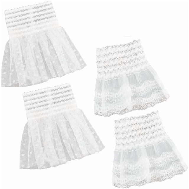 2 pares de puños de encaje, 2 estilos, blanco, gótico, floral, con volantes, puños en capas, mangas postizas desmontables, puños elásticos de encaje, guantes cortos de encaje.