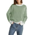 thumbnail image 1 of ManxiVoo Chandail Côtelé Grande Taille Manches Longues Col Rond Décontracté Confortable pour Femmes Taille TG Vert, 1 of 4
