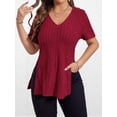 thumbnail image 4 of Fashionable solid color women's tops V-neck pit short-sleeved slit pullover T-shirt, 4 of 5