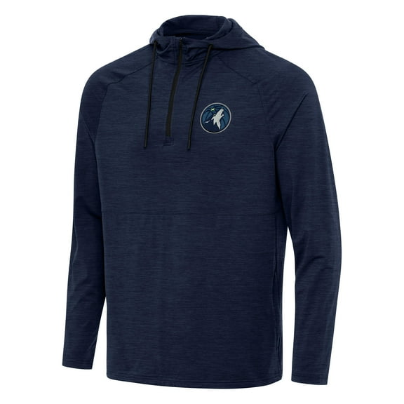 Men's Antigua Heather Navy Minnesota Timberwolves Spikes Raglan Quarter-Zip Hoodie