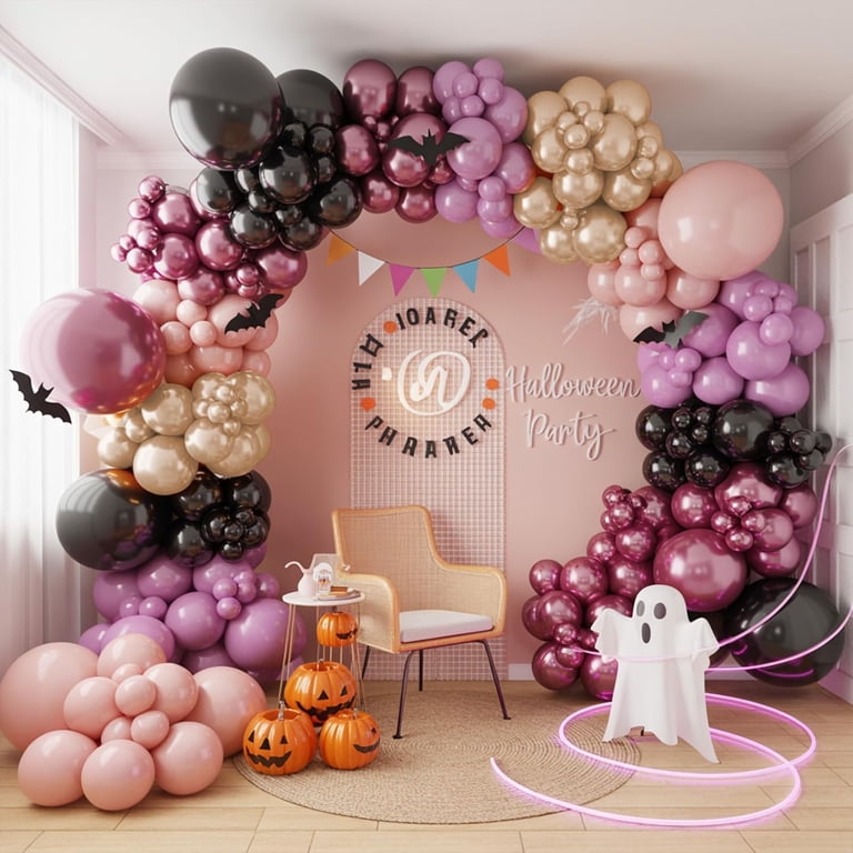Halloween Ballon-Girlanden-Set – 102 Teile Mit Fledermaus-Folie, Rosa, Lila & Schwarz