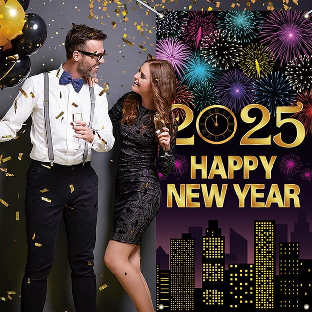 Decoración de pancarta de fiesta de feliz año nuevo, cubierta de puerta de feliz año nuevo, pancarta de fondo de tela grande para decoración de fiesta de Nochevieja
