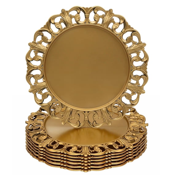 13'' Party Gold Chargers Large Plates & Platters Great for Elegant Party's Weddings Tableware Great for Serving dish Gold Pack of 6
