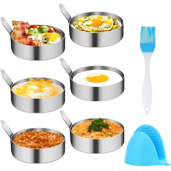 4/6 Pack Egg Ring, 3 Inch Egg Mold Ring Non Stick Stainless Steel Egg Mold Egg Rings for Frying Eggs Pancake Sandwich Cooking Beefsteak Griddle Kitchen Gadgets for Breakfast