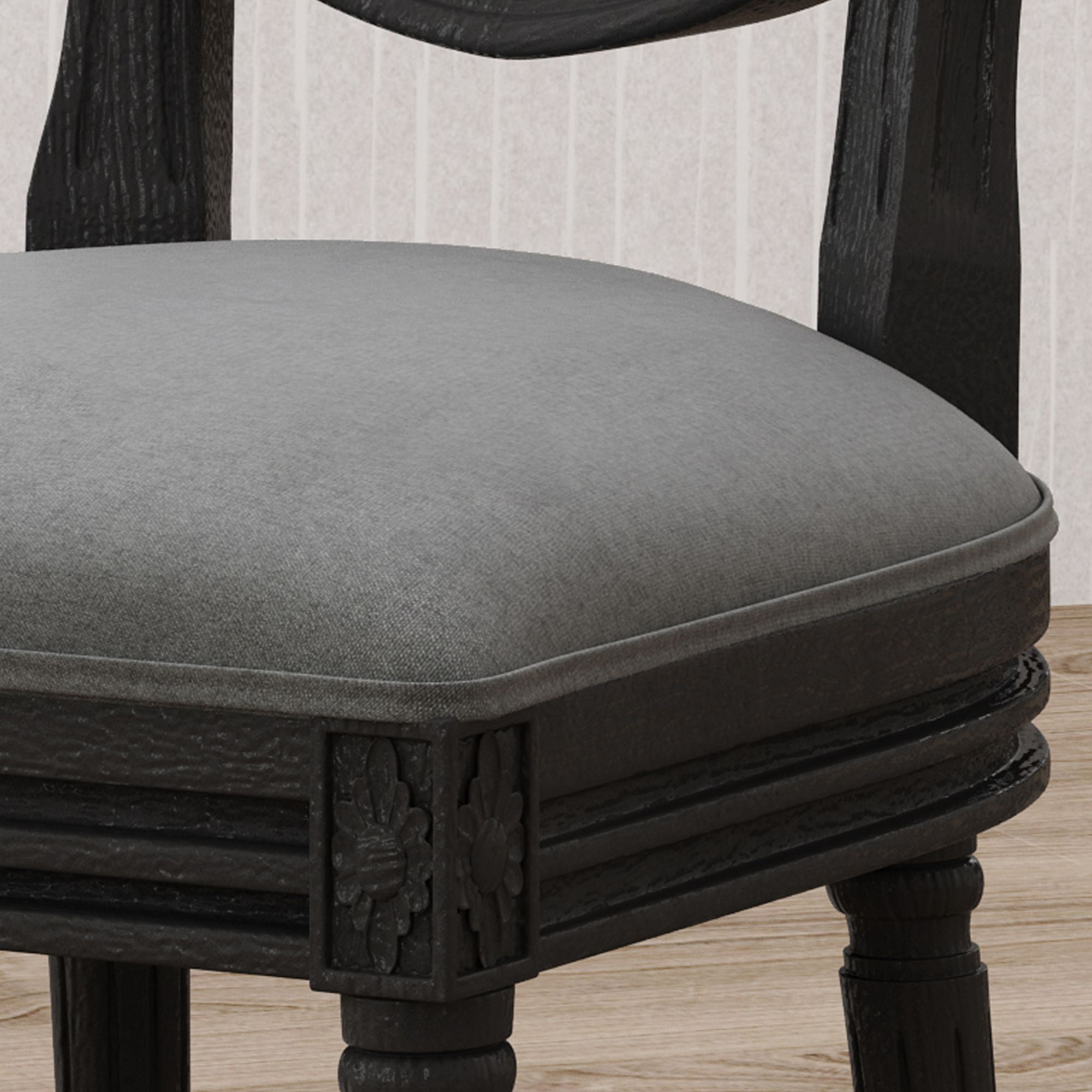 Noble House Dior Set of 2 Dining Chairs, Traditional Fabric, Gray and Black