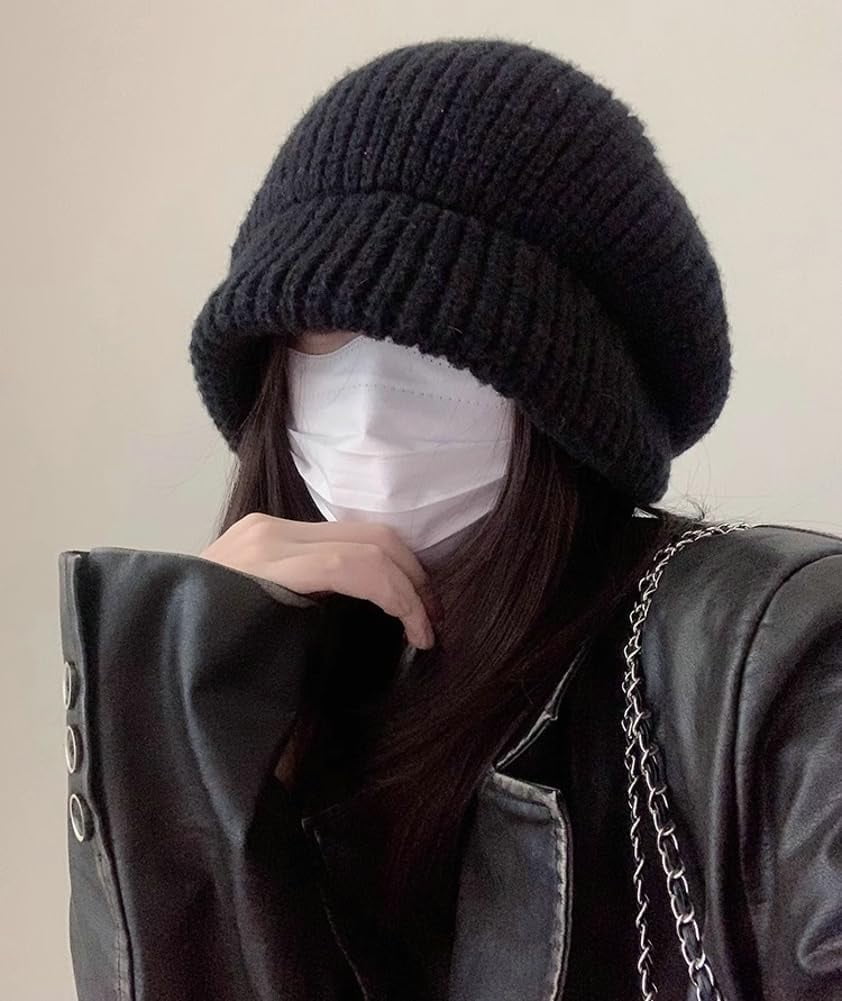 CoCoMangos Winter Knit Slouchy Solid Beanie Hats for Women Soft Warm Daily Skull Cap Bucket Hat with Visor for Cold Weather