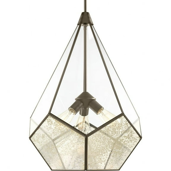 Progress Lighting, Cinq Collection, 3-Light Pendant, Antique Bronze, Glass Shade