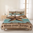 thumbnail image 3 of Full Quilt Set 78''x90'', Western Texas Star Vintage Bedspread Coverlet with 2 Pillow Shams, Retro Farmhouse Turquoise Brown Wood Breathable All Season Quilt Bedding for Bedroom/Guest Room, 3 of 9