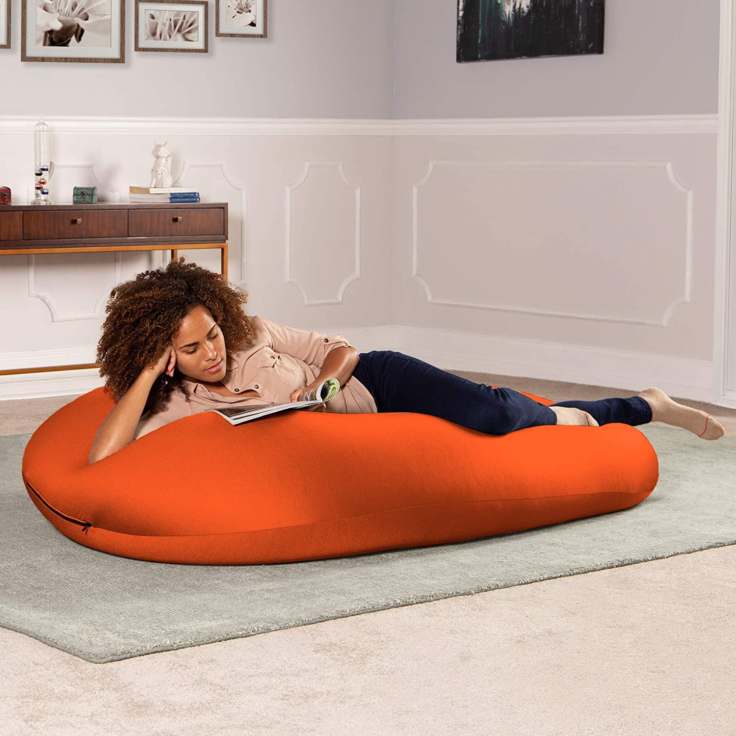 Jaxx Nimbus Spandex Bean Bag Chair for Adults-Furniture for Rec, Family Rooms and More, Large, Orange