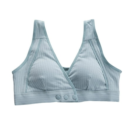 Quealent Womens Sleeping Nursing Bra Wirefree Front Buckle Breastfeeding Maternity Bralette (Blue M)