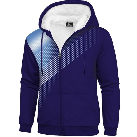 SPEEDRUN Hoodies for Men Zip Up Sweashirts Fleece Sherpa Lined Winter Wool Heavyweight Jacket Navy Blue 2XL