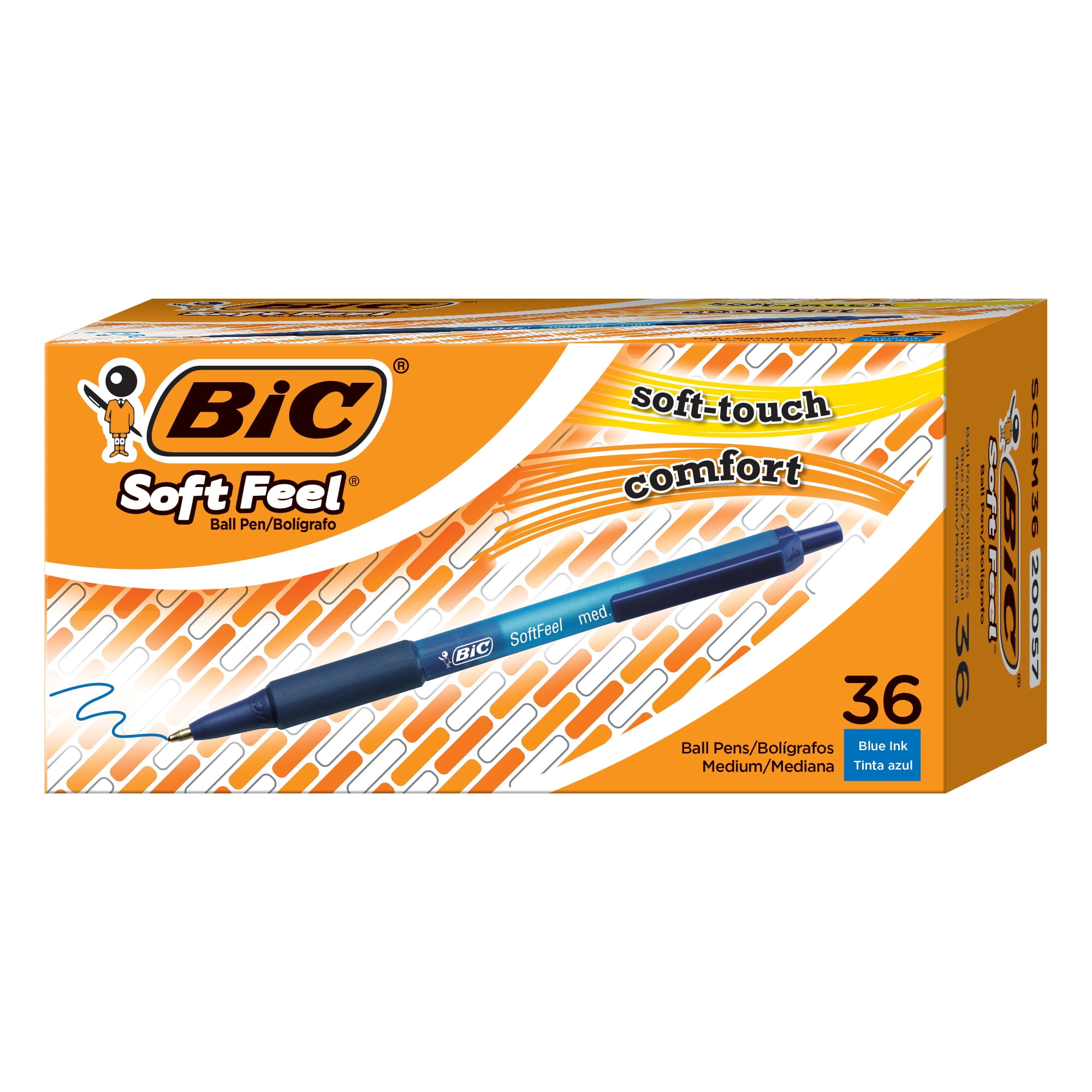 BIC Soft Feel Retractable Ball Pens, Box of 36 Pens, Blue