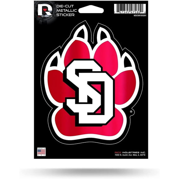 University of South Dakota Coyotes 5 Inch Sticker Decal Metallic Shimmer Design Flat Vinyl